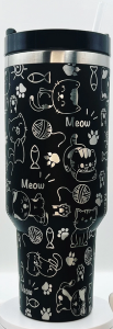 40oz Tumblers Full Cat Wrap Engrave with handle and straw