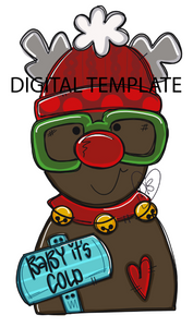 TEMPLATE: Christmas Reindeer w/Glasses Door Hanger Download Template - Printable Template