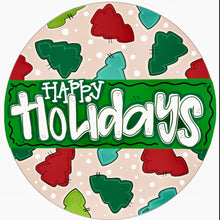 Load image into Gallery viewer, Christmas Tree Round door hanger, Winter Christmas Snow door hanger

