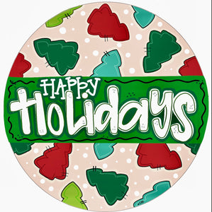 Christmas Tree Round door hanger, Winter Christmas Snow door hanger