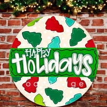 Load image into Gallery viewer, Christmas Tree Round door hanger, Winter Christmas Snow door hanger
