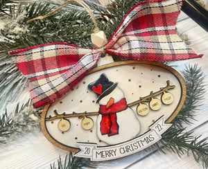 Family Snowman Christmas Ornament - Wooden Ornament - Bennington Youth Football