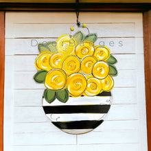 Load image into Gallery viewer, Flowers in vase door hanger, spring - summer flower wood cut out hand painted door hanger
