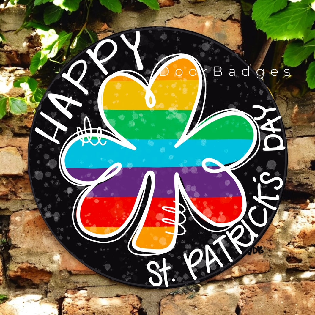 St Patricks Day Rainbow Shamrock Round Spring Door Hanger