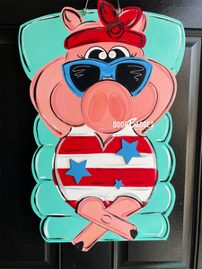 4th of July Pig on a Float Door Hanger