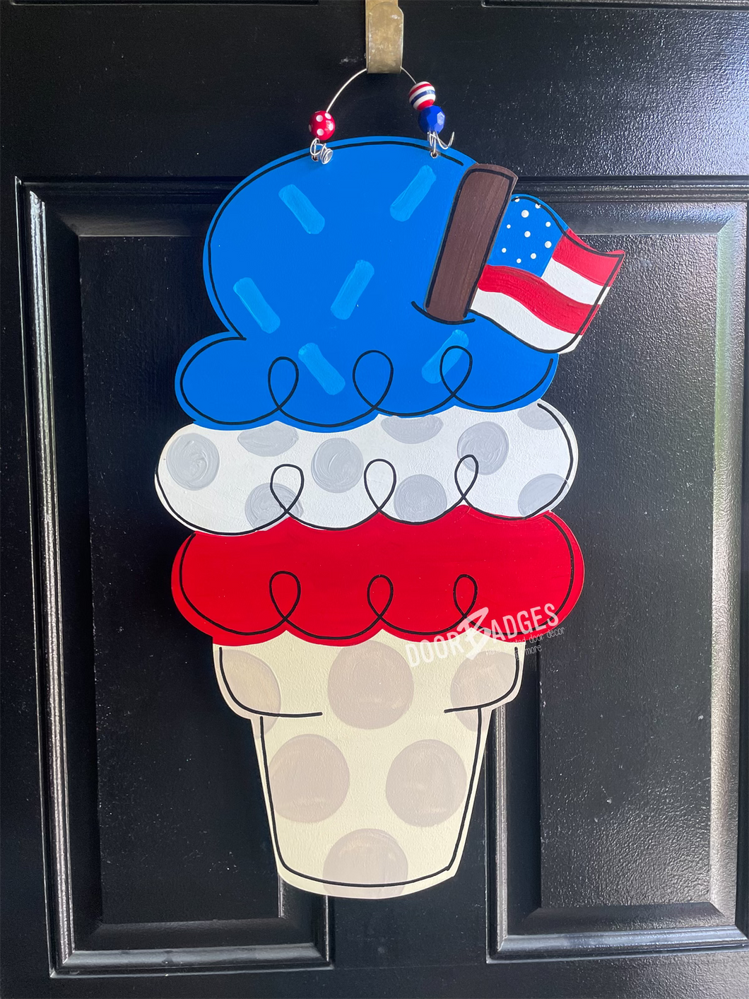 Ice Cream Doorhanger- Fourth of July Door Hanger - Patriotic door Decor -  hand painted door hanger
