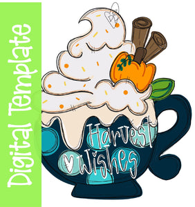 TEMPLATE:  Fall Pumpkin Mug Door Hanger Download Template - Printable Template - DoorBadges