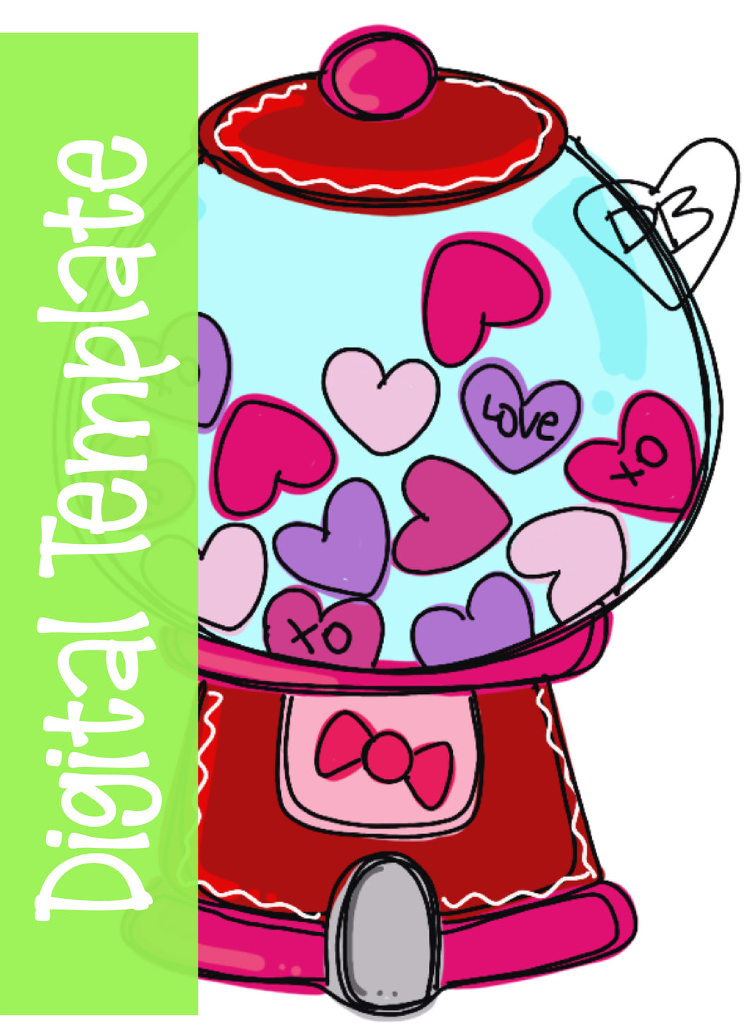 DIGITAL TEMPLATE: Heart Gumball Valentine Door Hanger Download Template - Printable Template