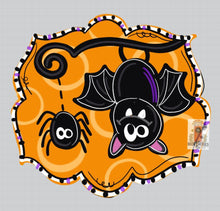 Load image into Gallery viewer, Halloween Bat and Spider Door Hanger- Witch Door Decor-Spooky-Fall-Wreath-wood cut out-hand painted door hanger - DoorBadges
