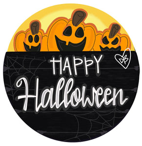 Halloween Pumpkin Round Door Hanger- Ghost Door Decor-Spooky-Fall-Wreath-wood cut out-hand painted door hanger - DoorBadges