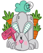 Load image into Gallery viewer, Easter Bunny with Carrots and Sign Door Hanger - Easter door Decor - Bunny wreath - hand painted personalized door hanger
