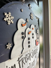 Load image into Gallery viewer, Christmas Snowman Group Door Hanger - Snowman Gift -  Holiday Winter Door Decor - DoorBadges
