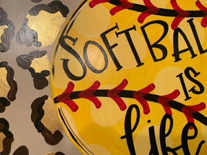 Home Plate Baseball/Softball with Leopard Print Door Hanger - DoorBadges