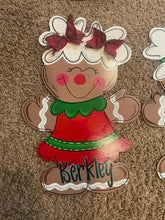 Load image into Gallery viewer, Gingerbread Girl door hanger, Winter Christmas wood cut out hand painted door hanger - DoorBadges
