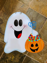 Load image into Gallery viewer, Ghost with Candy Door Hanger - DoorBadges
