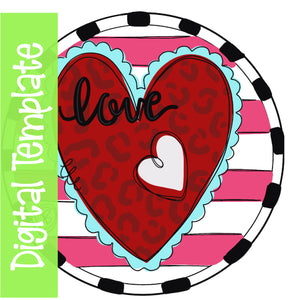 DIGITAL TEMPLATE: Love Round Valentine Door Hanger Download Template - Printable Template