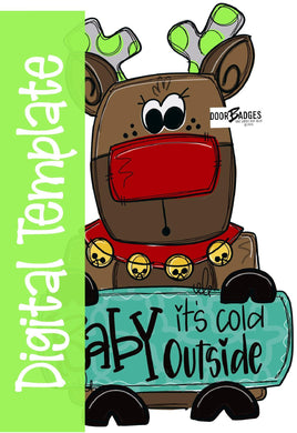 TEMPLATE: Reindeer with wreath Door Hanger Download Template - Printable Template - DoorBadges