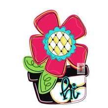 Load image into Gallery viewer, Funky Flower in Pot door hanger, spring flower, summer flower - DoorBadges
