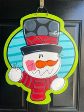 Load image into Gallery viewer, Jolly Snowman Door Hanger - Winter Door Decor -  Holiday Door Decor, Christmas Wreath - DoorBadges
