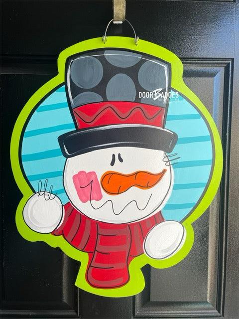Jolly Snowman Door Hanger - Winter Door Decor -  Holiday Door Decor, Christmas Wreath - DoorBadges