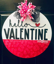Load image into Gallery viewer, Valentine Leopard Door Hanger - Valentines Day door Decor - valentine wreath - be mine hand painted personalized door hanger - DoorBadges
