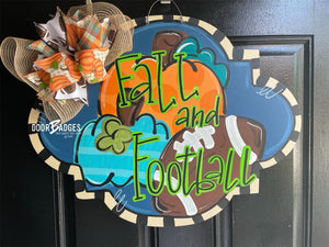 Fall Football Door Hanger  -  hand painted personalized door hanger - DoorBadges