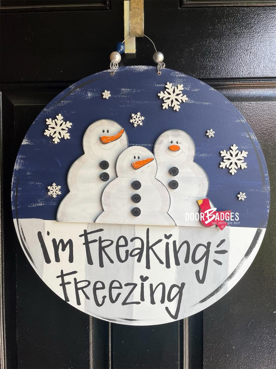 Christmas Snowman Group Door Hanger - Snowman Gift -  Holiday Winter Door Decor - DoorBadges