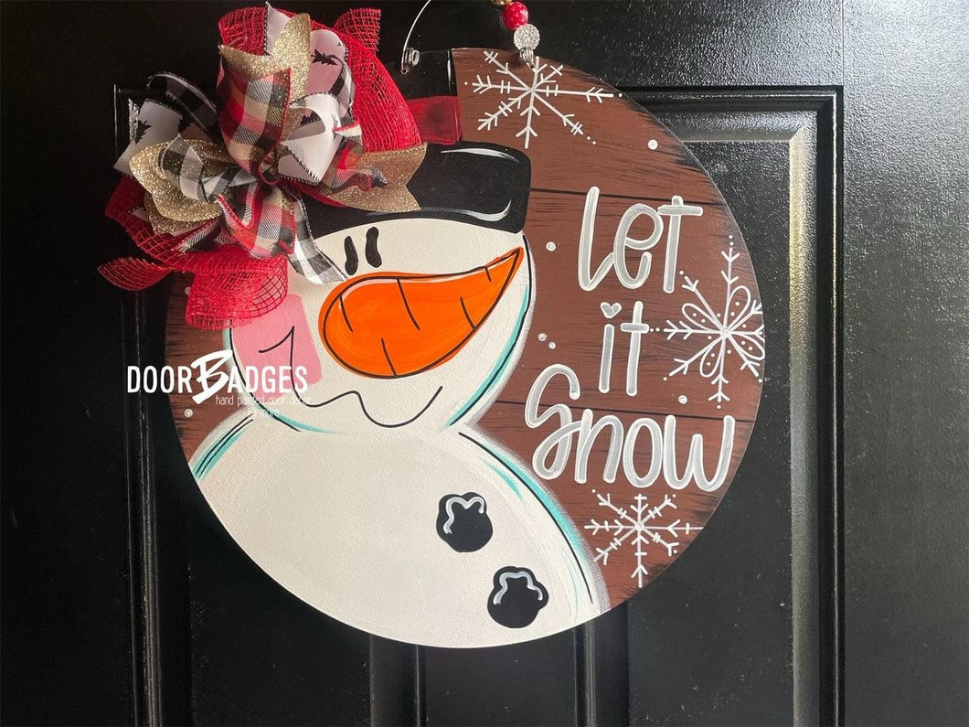 Christmas Snowman Door Hanger - Snowman Door Decoration -  Winter Door Decor - DoorBadges