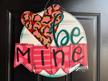 Load image into Gallery viewer, Valentine Heart Door Hanger - Valentines Day door Decor - valentine be mine wreath - be mine hand painted personalized door hanger - DoorBadges
