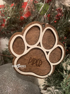 Christmas Ornament - Dog/Cat Paw Wooden Ornament - DoorBadges