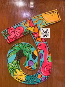 Summer Decorative Letter, Monogram Letter, Chevron, leopard print, Door Decor, Flower Wreath, wood cut out hand painted door hanger - DoorBadges