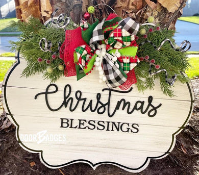 Traditional Christmas Blessings Door Hanger - Gift -  Holiday Winter Door Decor - DoorBadges