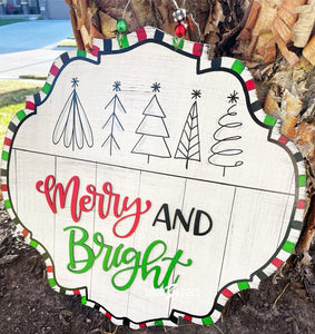 Christmas Merry and Bright Modern Tree Door Hanger - Gift -  Holiday Winter Door Decor - DoorBadges
