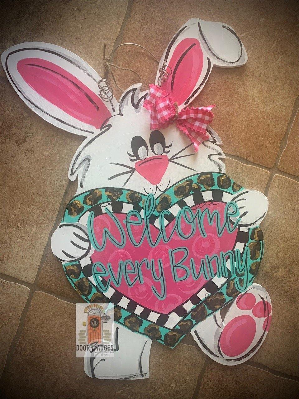 Easter Bunny with Heart Door Hanger - DoorBadges