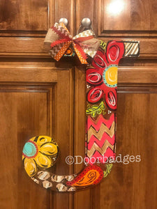 Floral Decorative Letter, Monogram Letter - DoorBadges