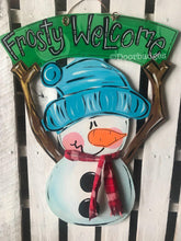 Load image into Gallery viewer, Christmas Snowman Door Hanger, Frosty Door Hanger - DoorBadges

