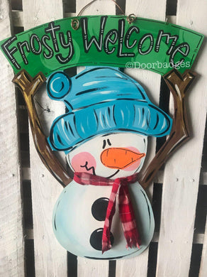 Christmas Snowman Door Hanger, Frosty Door Hanger - DoorBadges