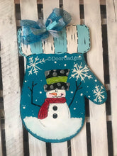 Load image into Gallery viewer, Christmas Mitten Door Hanger - Snowman Door Decoration -  Winter Door Decor - DoorBadges
