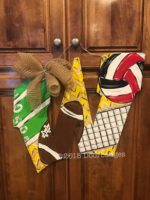  Wooden Sports Football Monogram Initial Letter Outdoor Front  Door Hanger with Bow - LOTS OF COLORS! : Handmade Products
