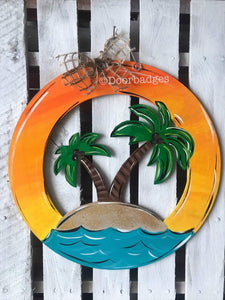 Palm tree summer Door Hanger - beach door Decor - pool wreath - tropical - hand painted personalized door hanger - DoorBadges