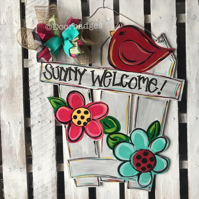 Spring Fence Flower door hanger, farmhouse fence, - DoorBadges