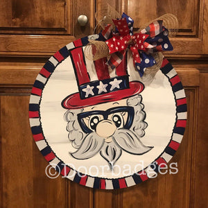 Fourth of July Door Hanger - Uncle Sam - Patriotic door Decor - 4th of July - DoorBadges