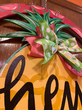 Load image into Gallery viewer, Pineapple Door Hanger - Summer door Decor - welcome wreath - spring summer hand painted personalized door hanger - DoorBadges
