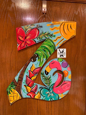 Summer Decorative Letter, Monogram Letter, Chevron, leopard print, Door Decor, Flower Wreath, wood cut out hand painted door hanger - DoorBadges