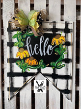 Load image into Gallery viewer, Sunflower Farmhouse Doorhanger - Summer Farmhouse door decor - Flowers Door Hanger - Plaid wooden hand painted doorhanger - DoorBadges
