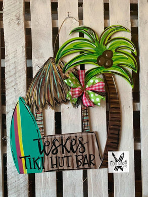 Summer Tiki Hut Door Hanger - Tiki Bar Pooldoor decor - Pool wooden sign - DoorBadges