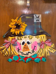Fall Scarecrow Door Hanger - Girl Scarecrow - DoorBadges