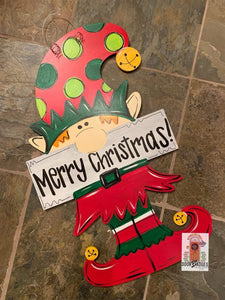 Christmas Door Hanger - Elf Door Decoration - - DoorBadges