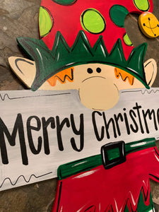 Christmas Door Hanger - Elf Door Decoration - - DoorBadges