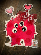 Load image into Gallery viewer, Valentine Love Monster Door Hanger - Valentines Day door Decor - valentine wreath - love hand painted personalized door hanger - DoorBadges
